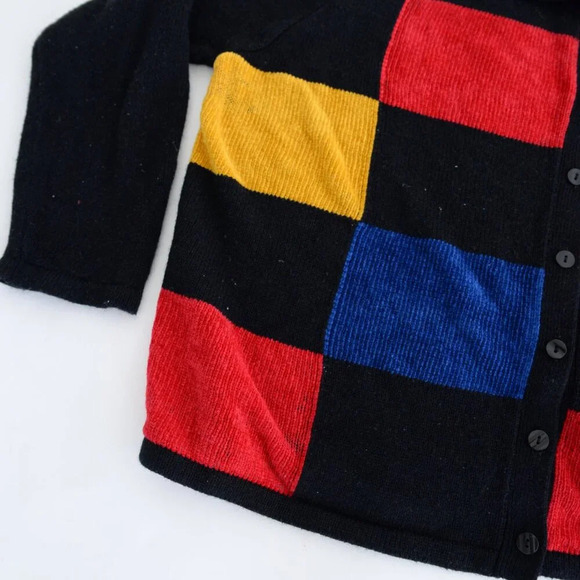 Vintage  Liz Claiborne Black Primary Color Colorblock Button Cardigan Sweater XL - Picture 9 of 12